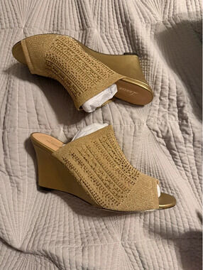 Lauren Lorraine Gold Beaded Wedge Heels Size 10